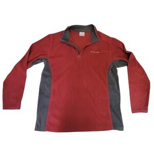 Columbia Mens Fleece Pullover Red Gray‎ Long Sleeve Activewear Top Large